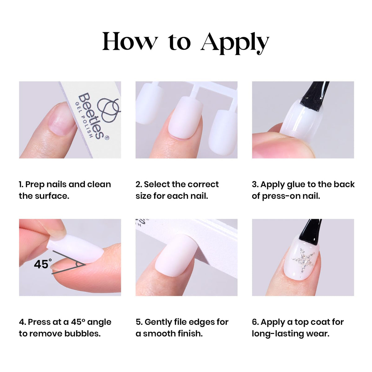 beetles Gel Polish Short Square Press on Nails milky white with top coat