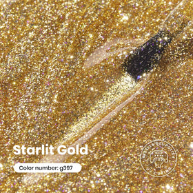 beetles Gel Polish Starlit Gold glitter texture close-up