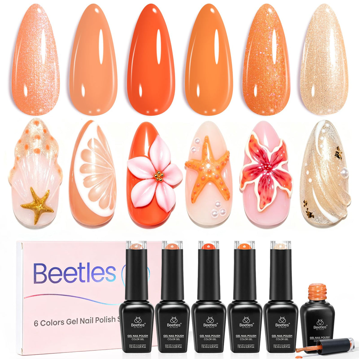 beetles Gel Polish Sunset Orange Gel Nail Polish Set front view with six shades