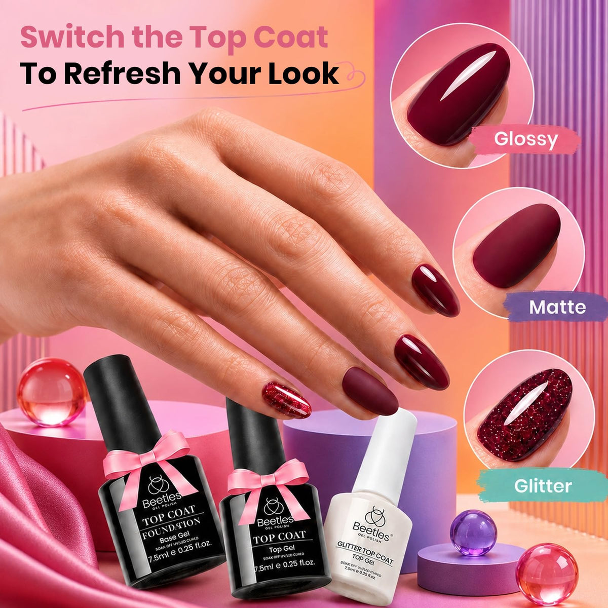 beetles Gel Polish top coat and base coat bottles