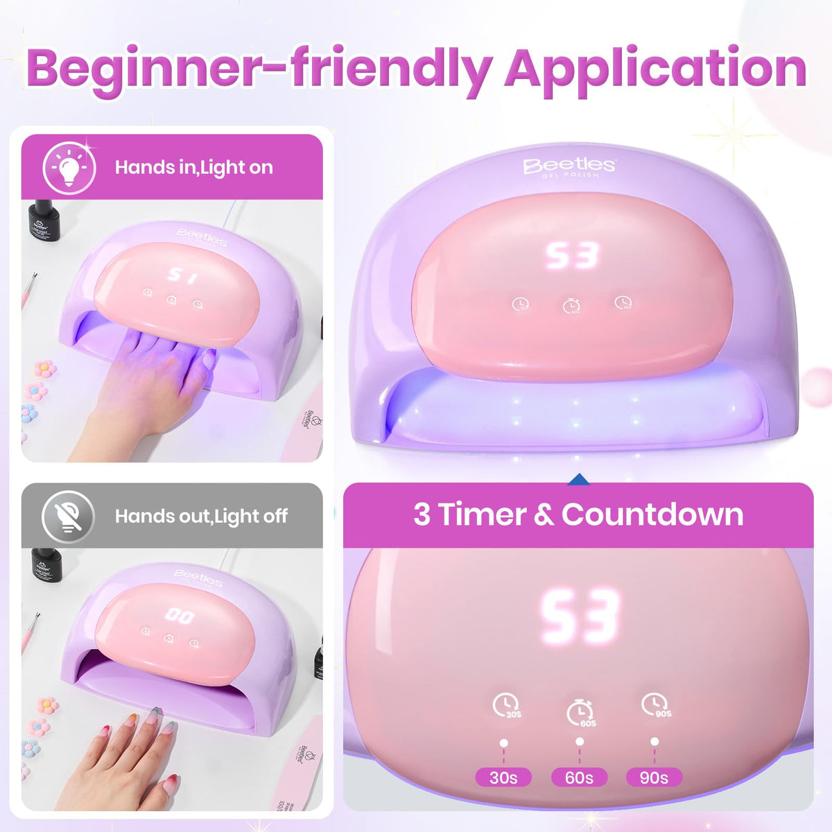 beetles Gel Polish UV Nail Lamp side view with 33 dual UV/LED beads