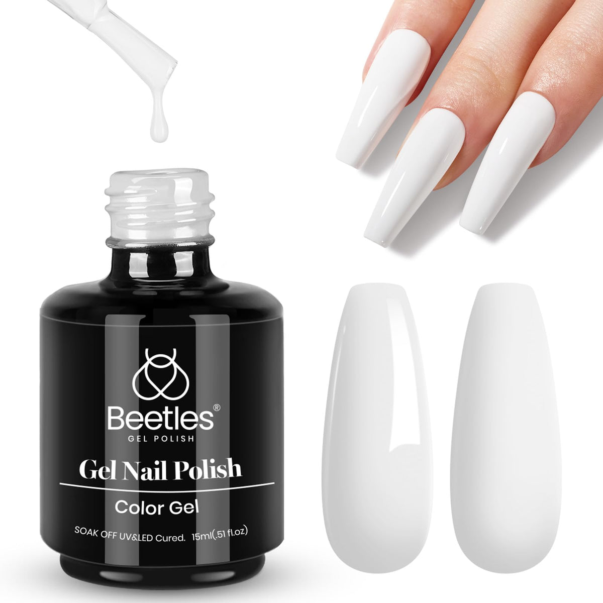 beetles Gel Polish White Gel Nail Polish 15ml front view