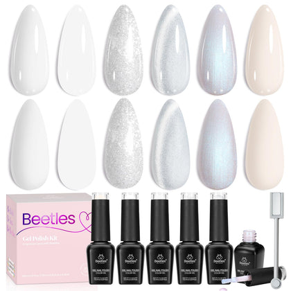 beetles Gel Polish White Gel Nail Polish Set front view with six bottles