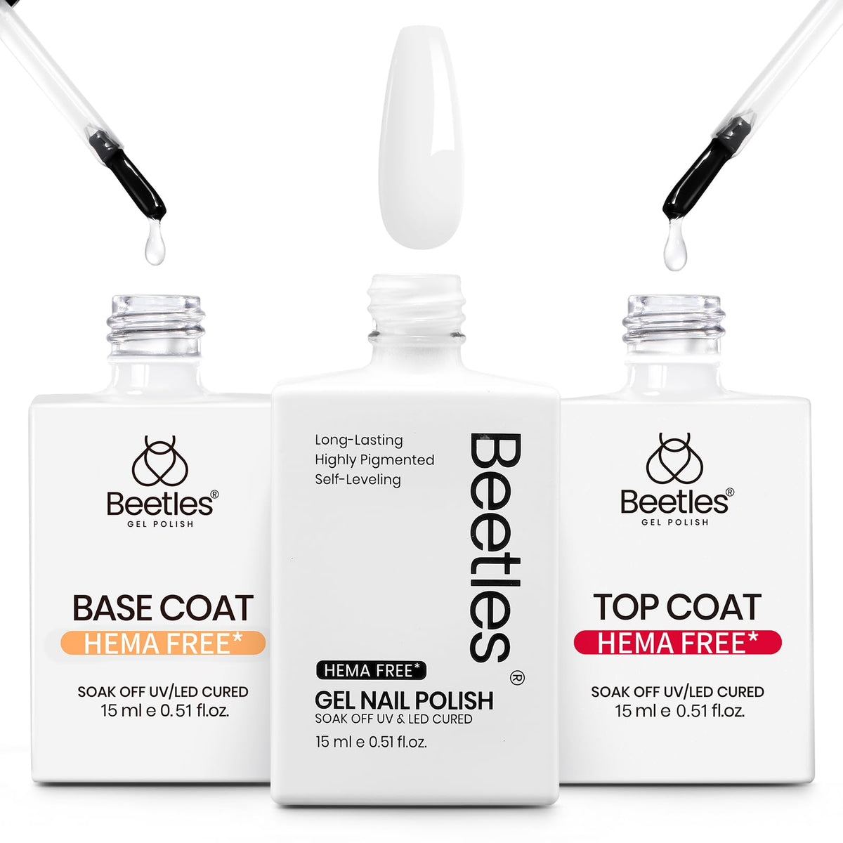 beetles Gel Polish White Gel Nail Polish Set with base and top coat