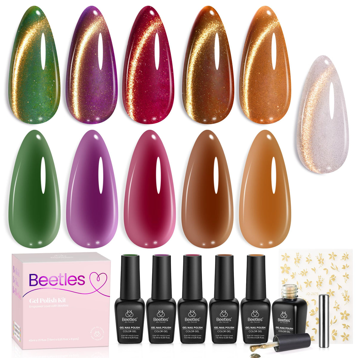 beetles Gilded Lull Cat Eye Gel Nail Polish Set with 6 colours