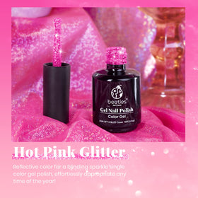 beetles Glitter Gel Nail Polish Hot Pink application on nails