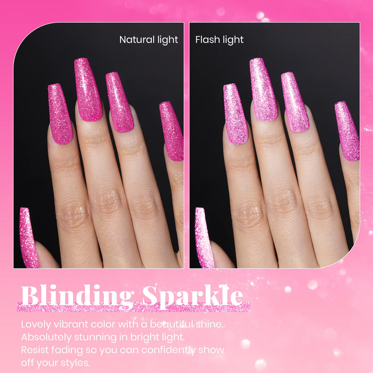 beetles Glitter Gel Nail Polish Hot Pink bottle with glitter