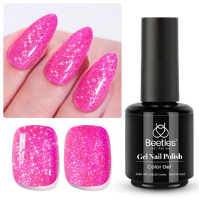 beetles Glitter Gel Nail Polish Hot Pink with base and top coat