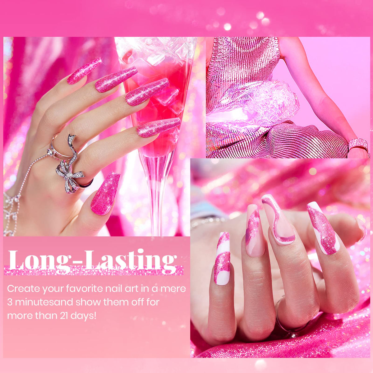 beetles Glitter Gel Nail Polish Hot Pink with LED lamp