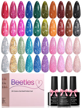 beetles Glitter Gel Nail Polish Set with 20 colours and top coats