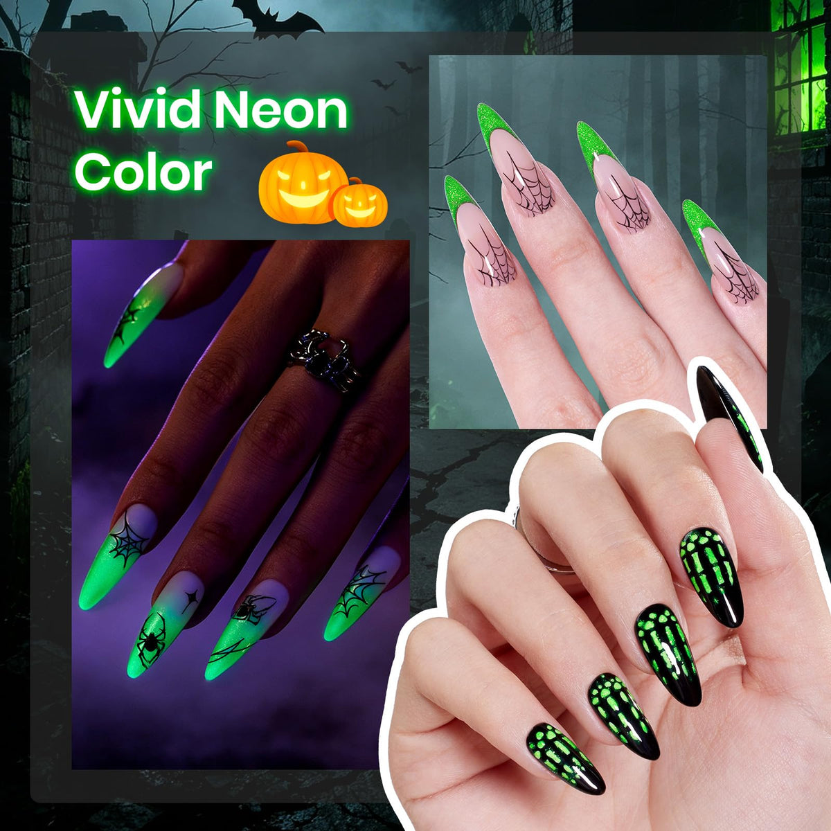 beetles Glow In The Dark Gel Nail Polish Neon Green with black gel polish