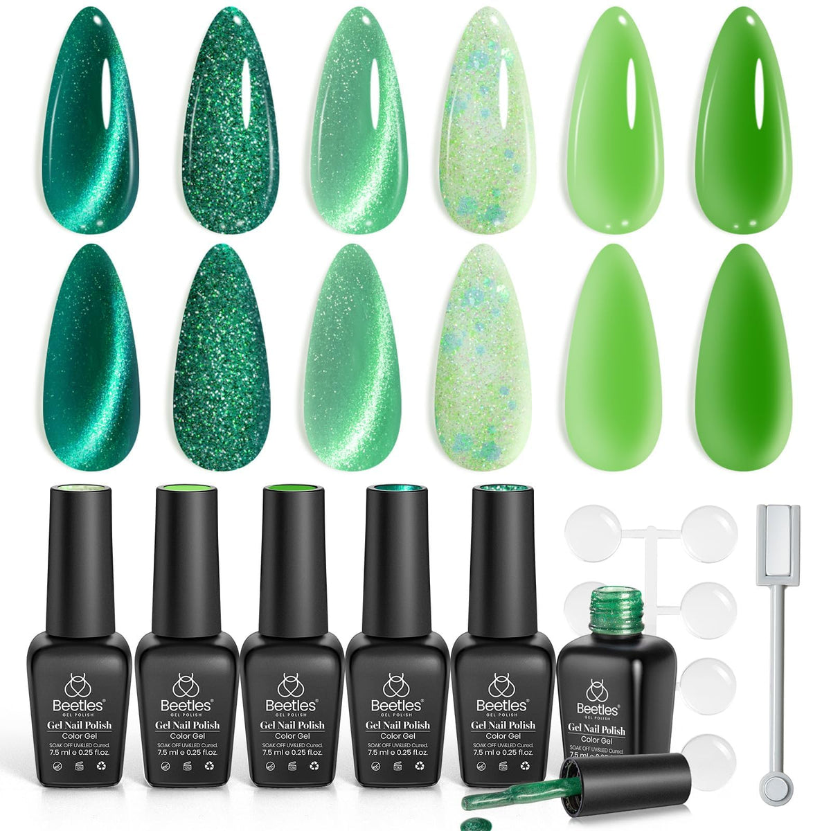 beetles Green Cat Eye Gel Nail Polish Set with six 7.5mL bottles