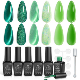 beetles Green Cat Eye Gel Nail Polish Set with six 7.5mL bottles