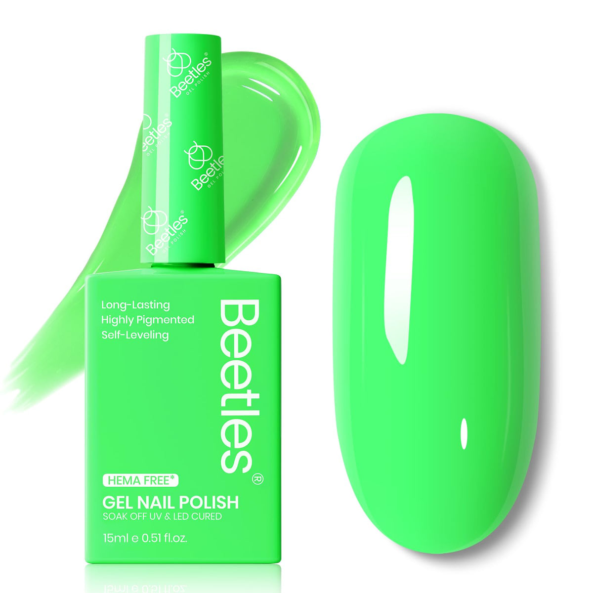 Beetles Green Gel Nail Polish 15ml bottle front view