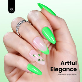 Beetles Green Gel Nail Polish 15ml on a manicure table
