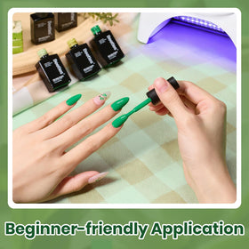 Beetles Green Gel Polish Set displayed with nail art tools