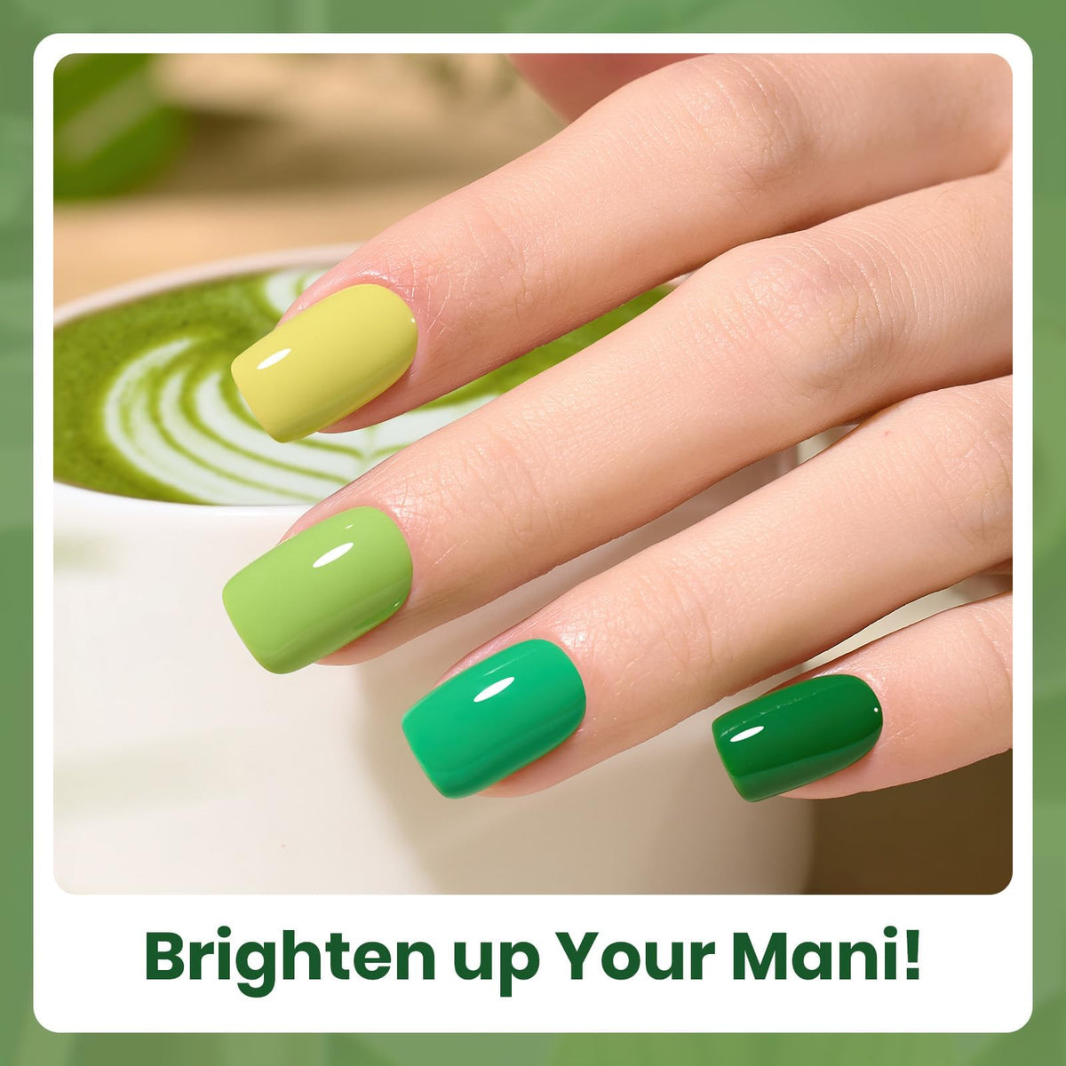 Beetles Green Gel Polish Set packaging with all 6 colours