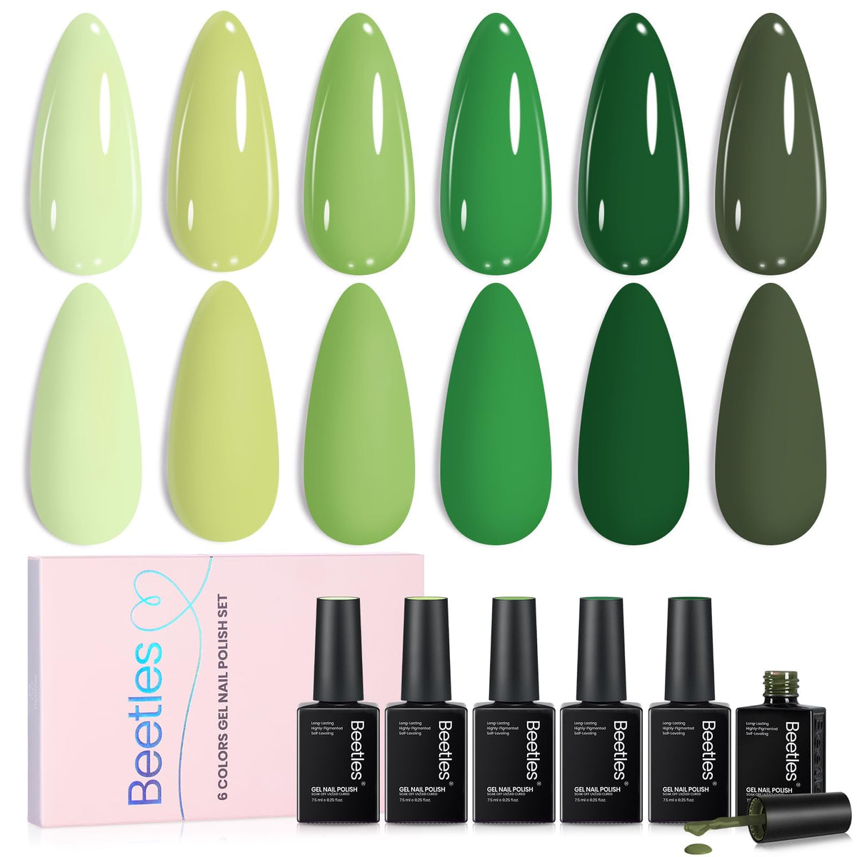 Beetles Green Gel Polish Set with 6 bottles front view