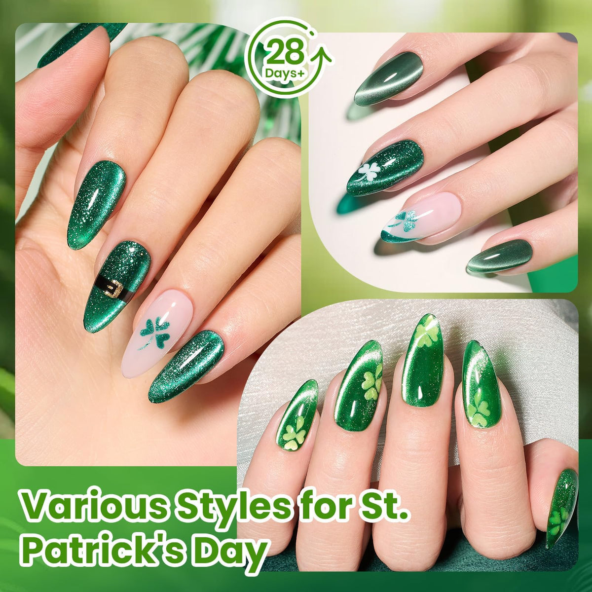beetles Green Spirit Cat Eye Gel Nail Polish vibrant green colour