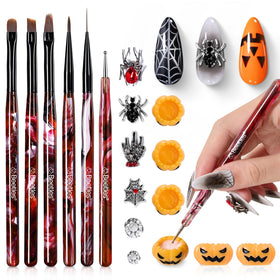 beetles Halloween nail art brushes set with 6 pens and pumpkin palette
