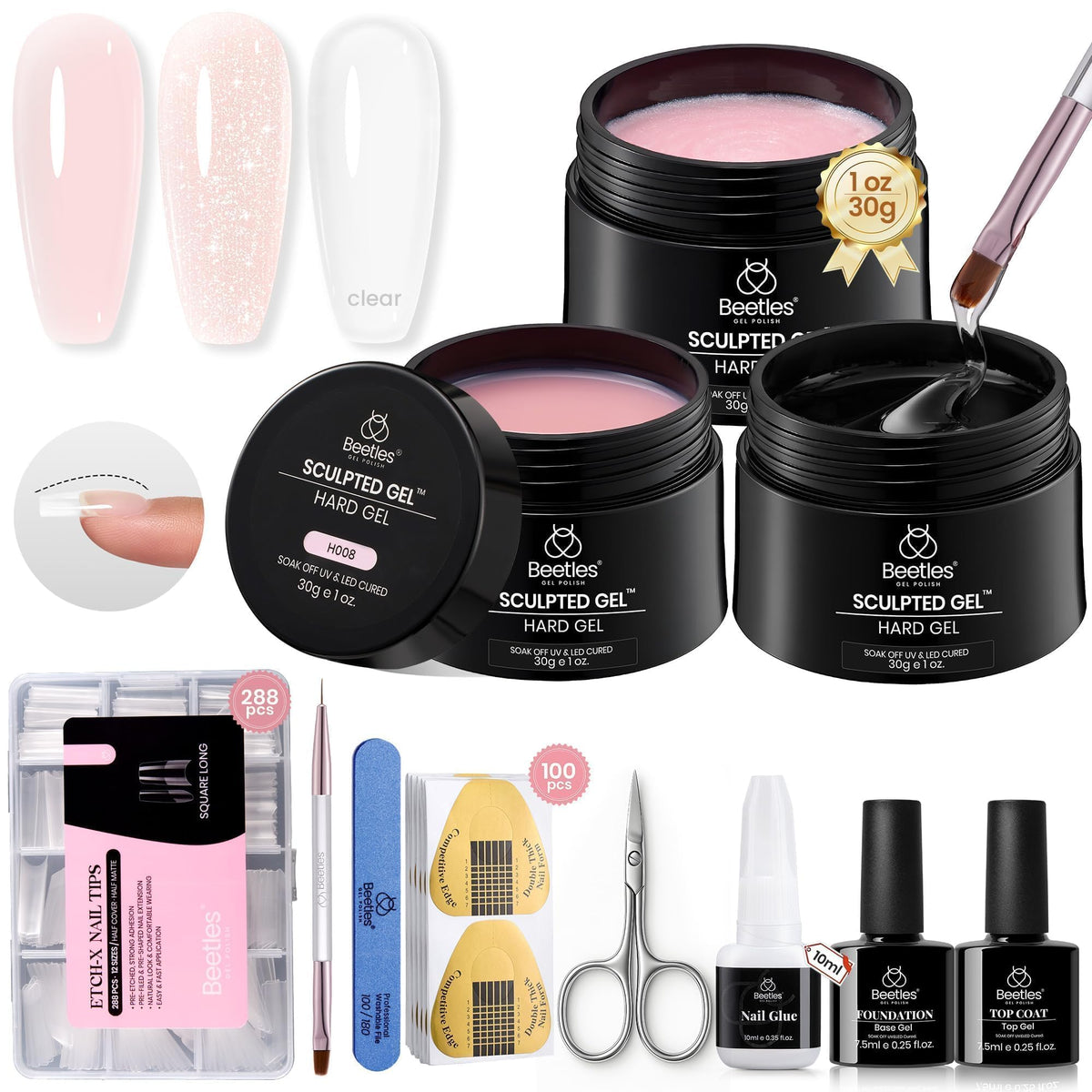 beetles Hard Gel Nail Extension Kit with 3 colour gels and tools