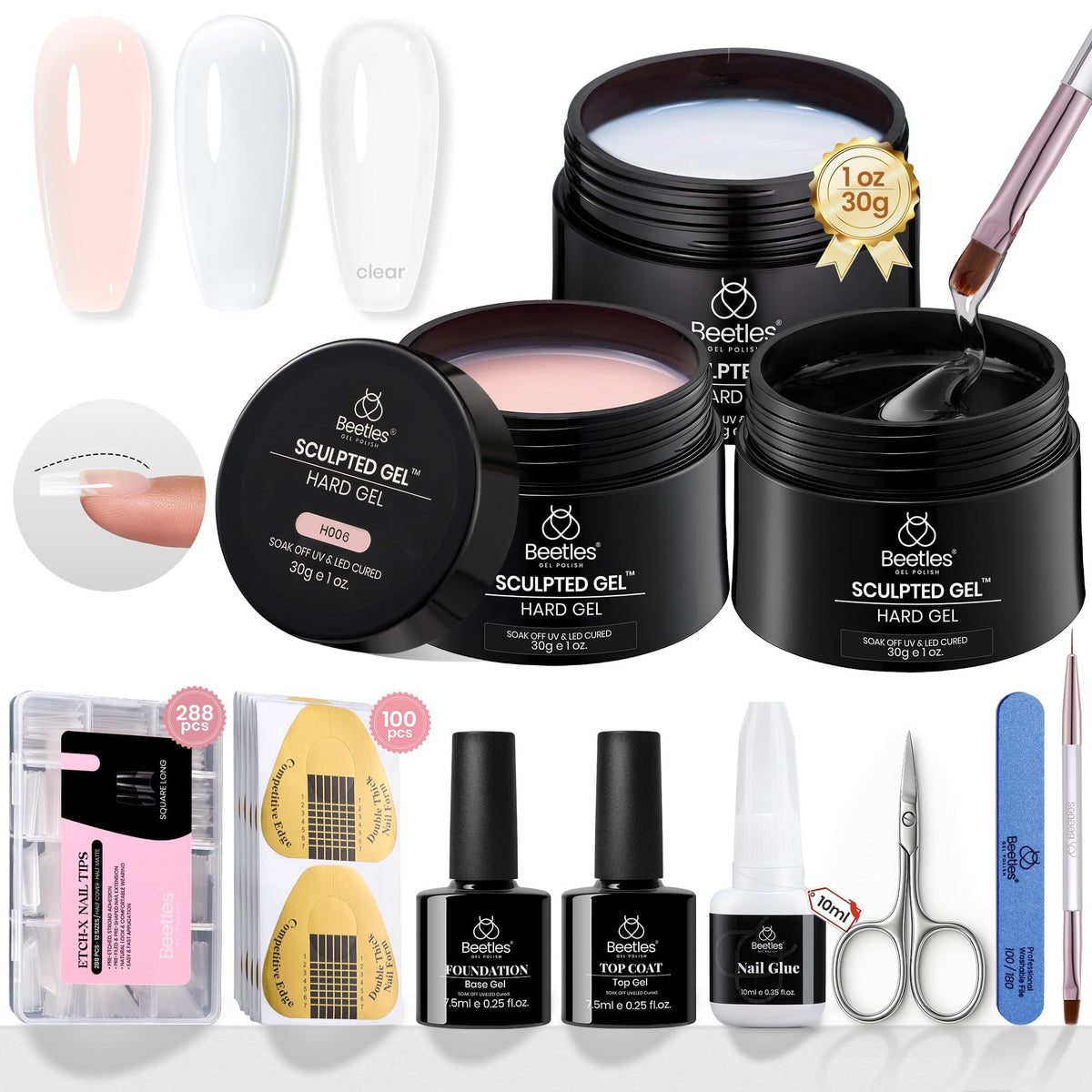 beetles Hard Gel Nail Extension Kit with three gel colours and accessories