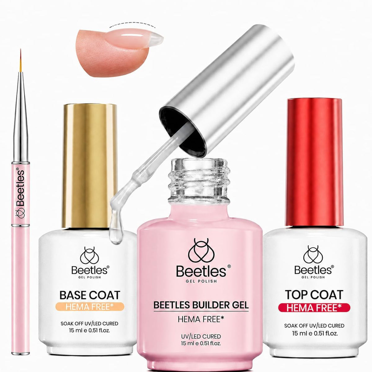 beetles HEMA-Free Builder Gel set including base and top coat bottles