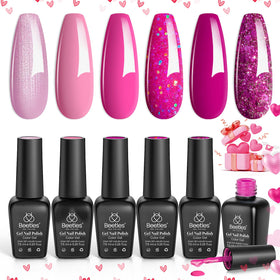 beetles Hot Pink Gel Polish Set displayed with nail art tools
