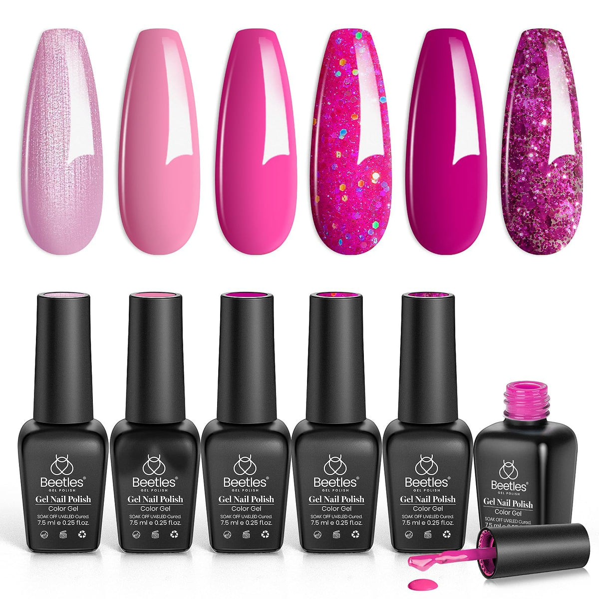 beetles Hot Pink Gel Polish Set with six bottles of gel polish
