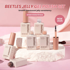 beetles Jelly Gel Nail Polish Set displayed with nail art tools