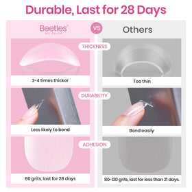 beetles Medium Almond Nail Tips showing application process