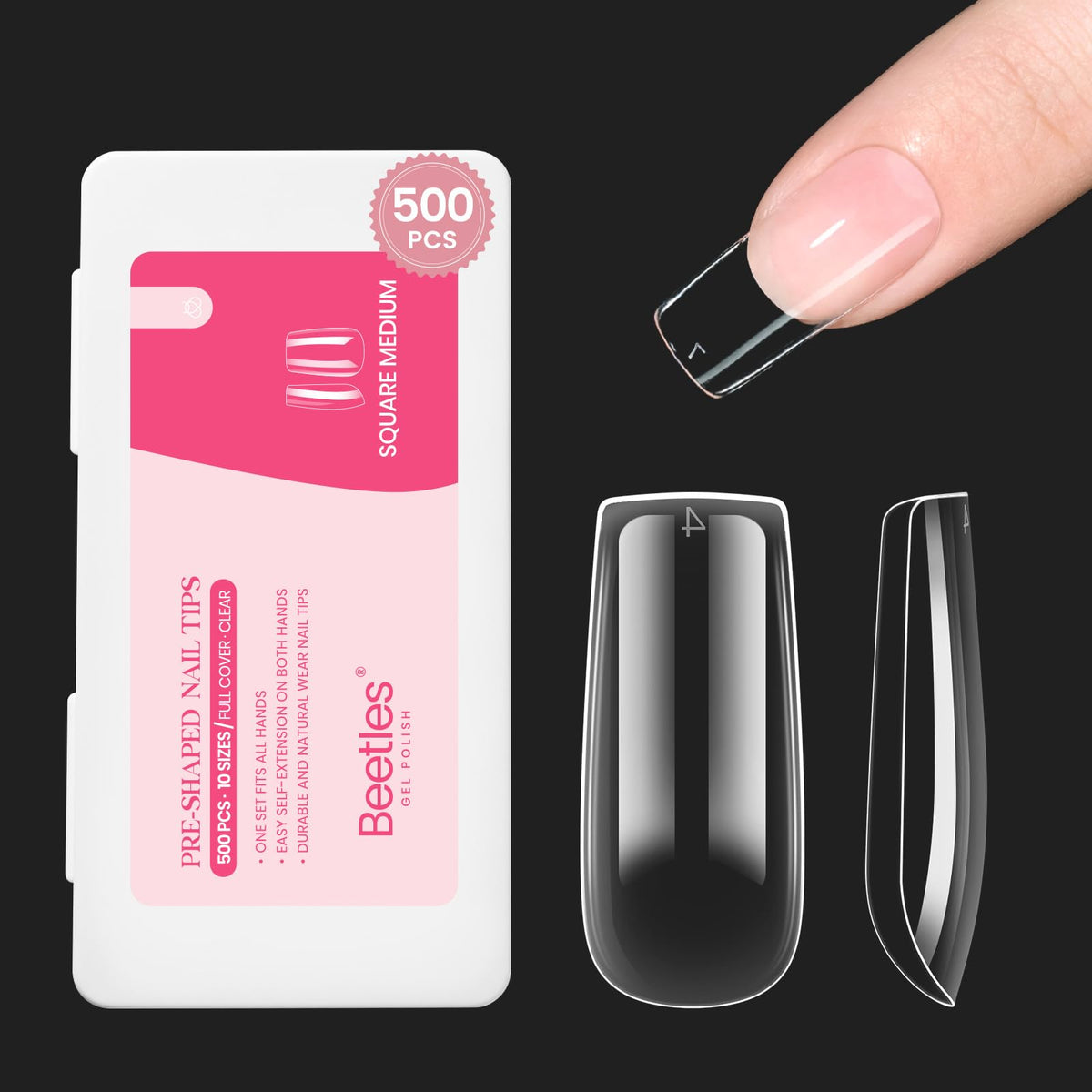 beetles Medium Square Nail Tips 500Pcs packaging front view