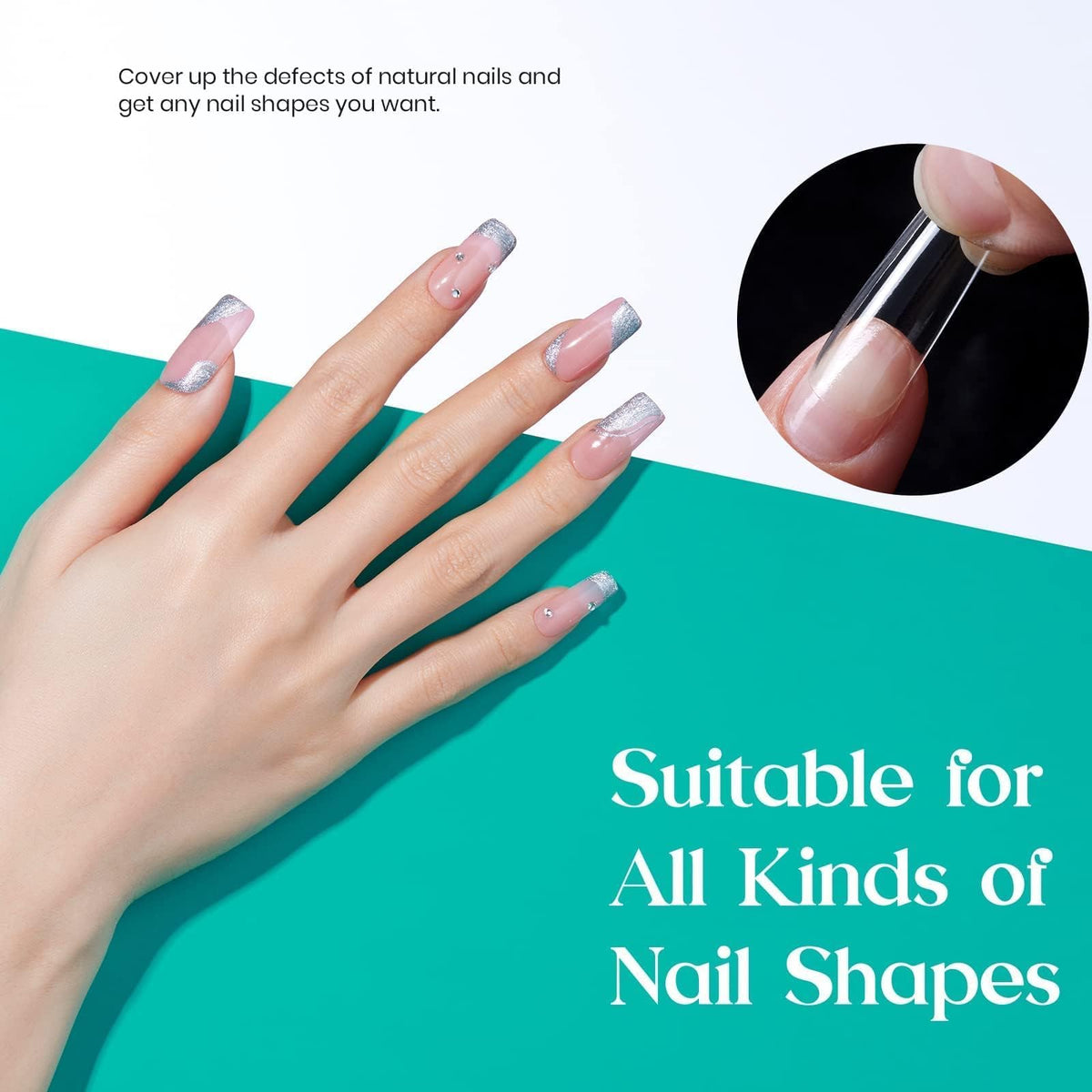 beetles Medium Square Nail Tips in use on nails