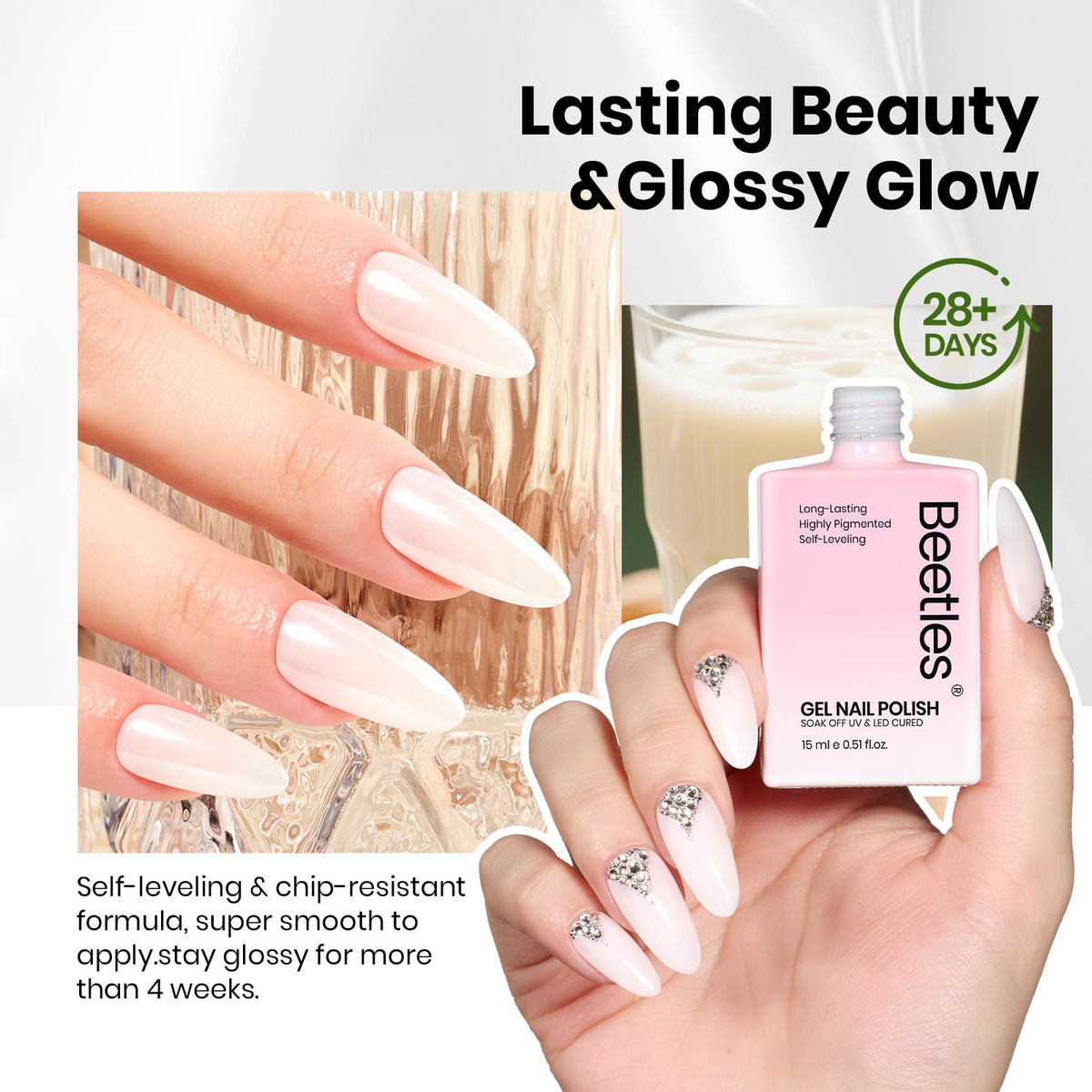 Beetles Milky White Gel Nail Polish brush close-up