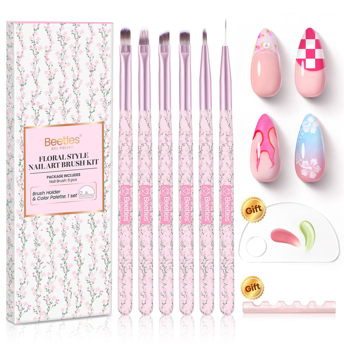 beetles nail art brushes with floral design