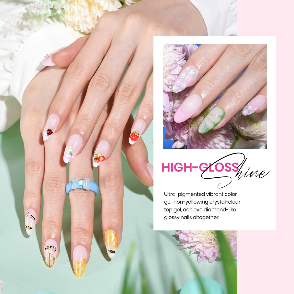 Beetles nail art pen and rhinestone glue gel included in the set