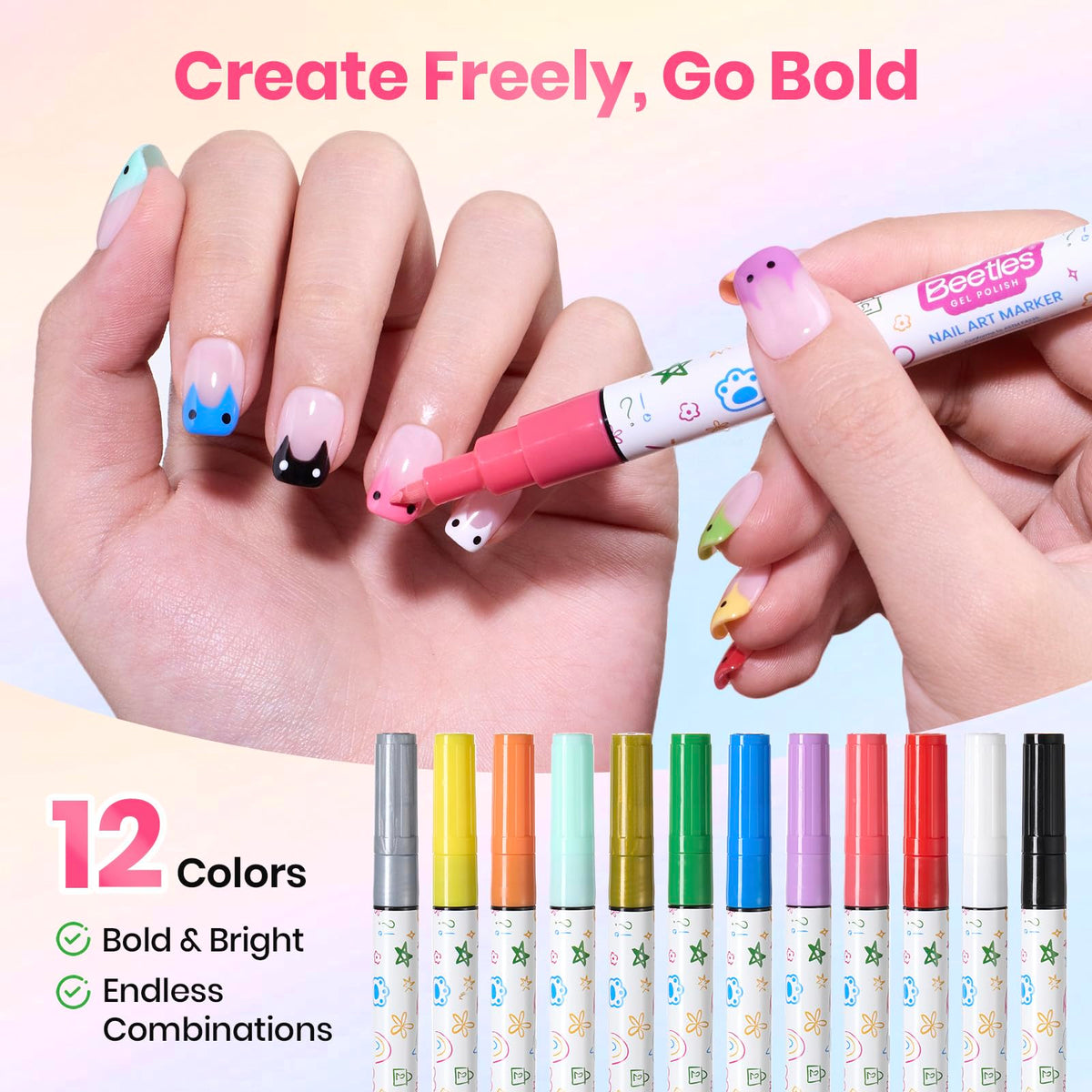 beetles Nail Art Pens in acrylic case for storage