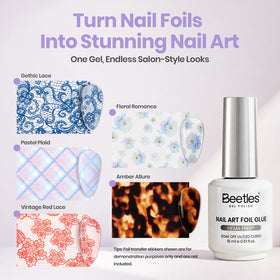 beetles Nail Foil Glue 15ml with nail foil patterns
