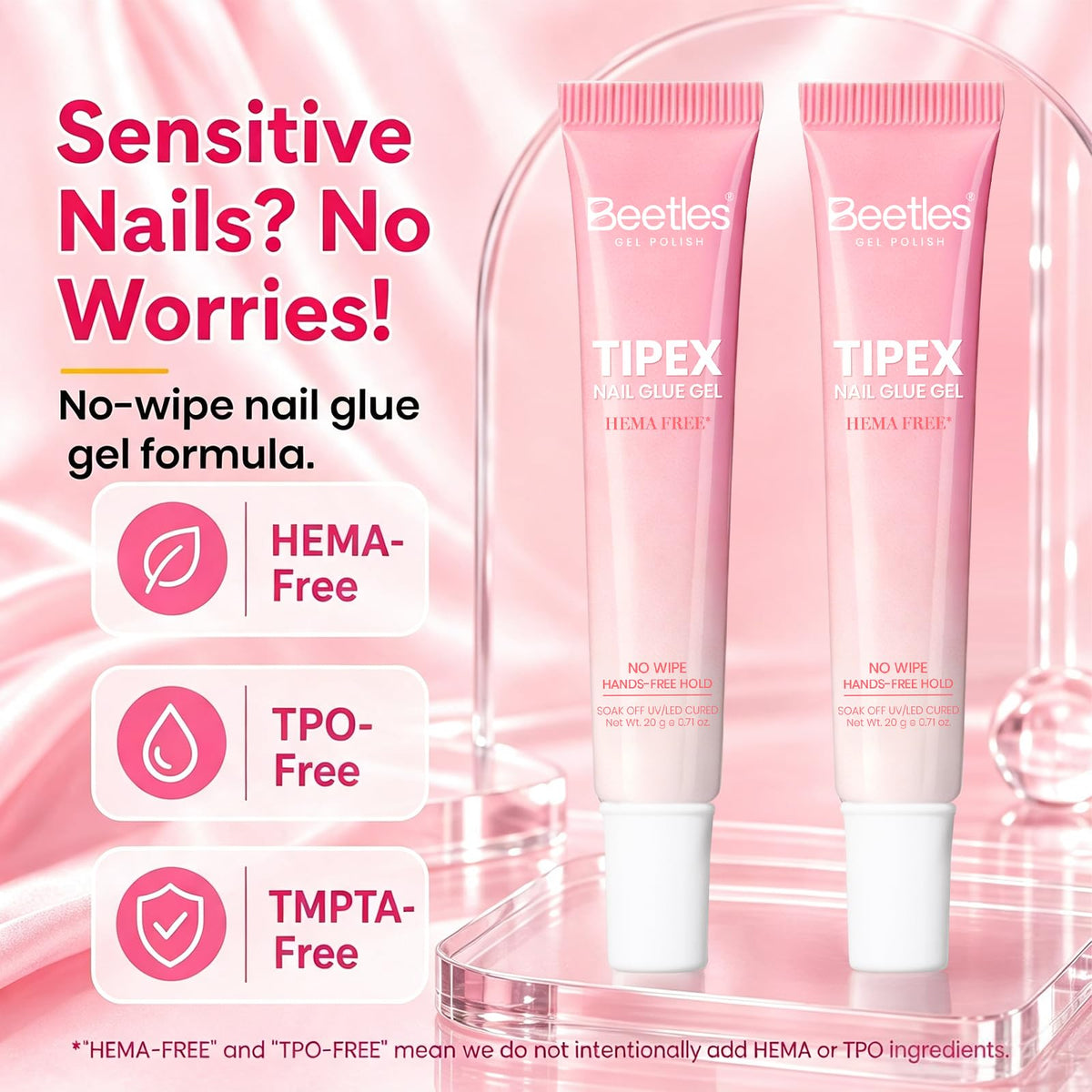 beetles Nail Glue 2Pcs close-up of soft tube nozzle