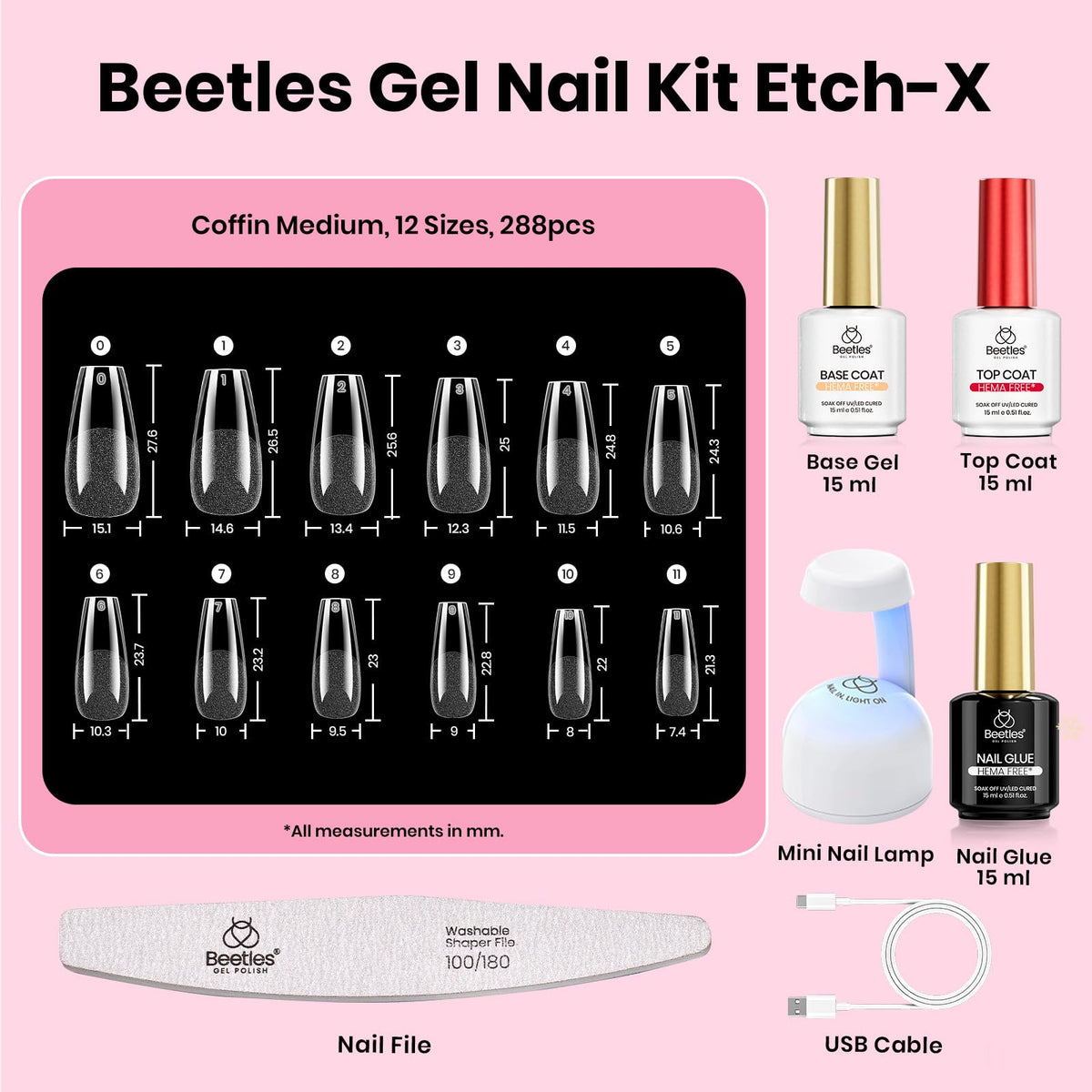 beetles nail glue and base coat included in the kit