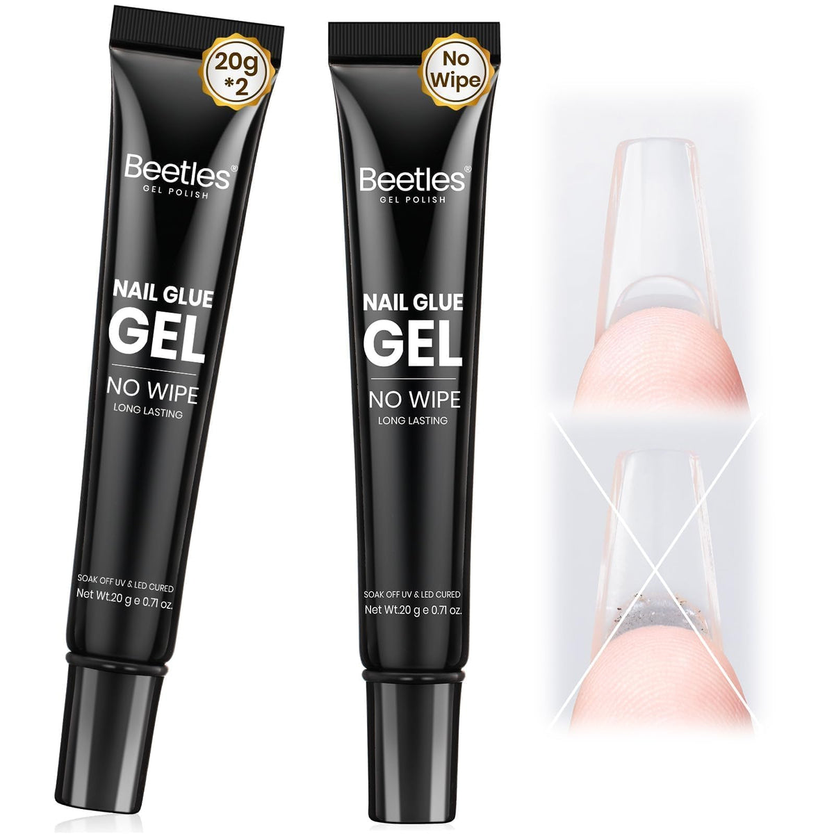 beetles Nail Glue Gel 2-Pack front view with bottles