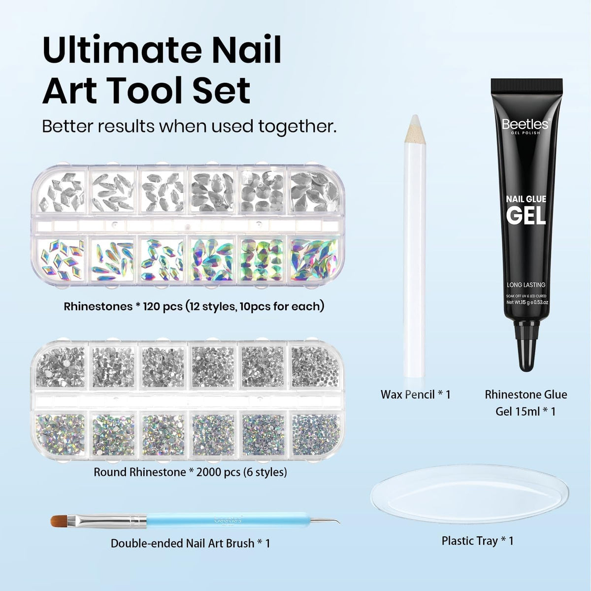 beetles Nail Rhinestone Glue with AB rhinestones in assorted styles