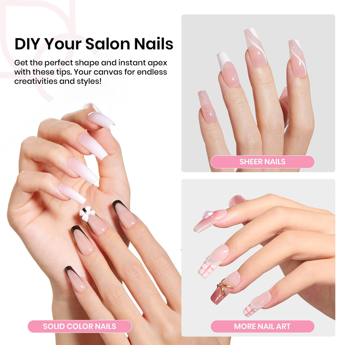 beetles Nail Tips Kit components including gel glue and UV lamp