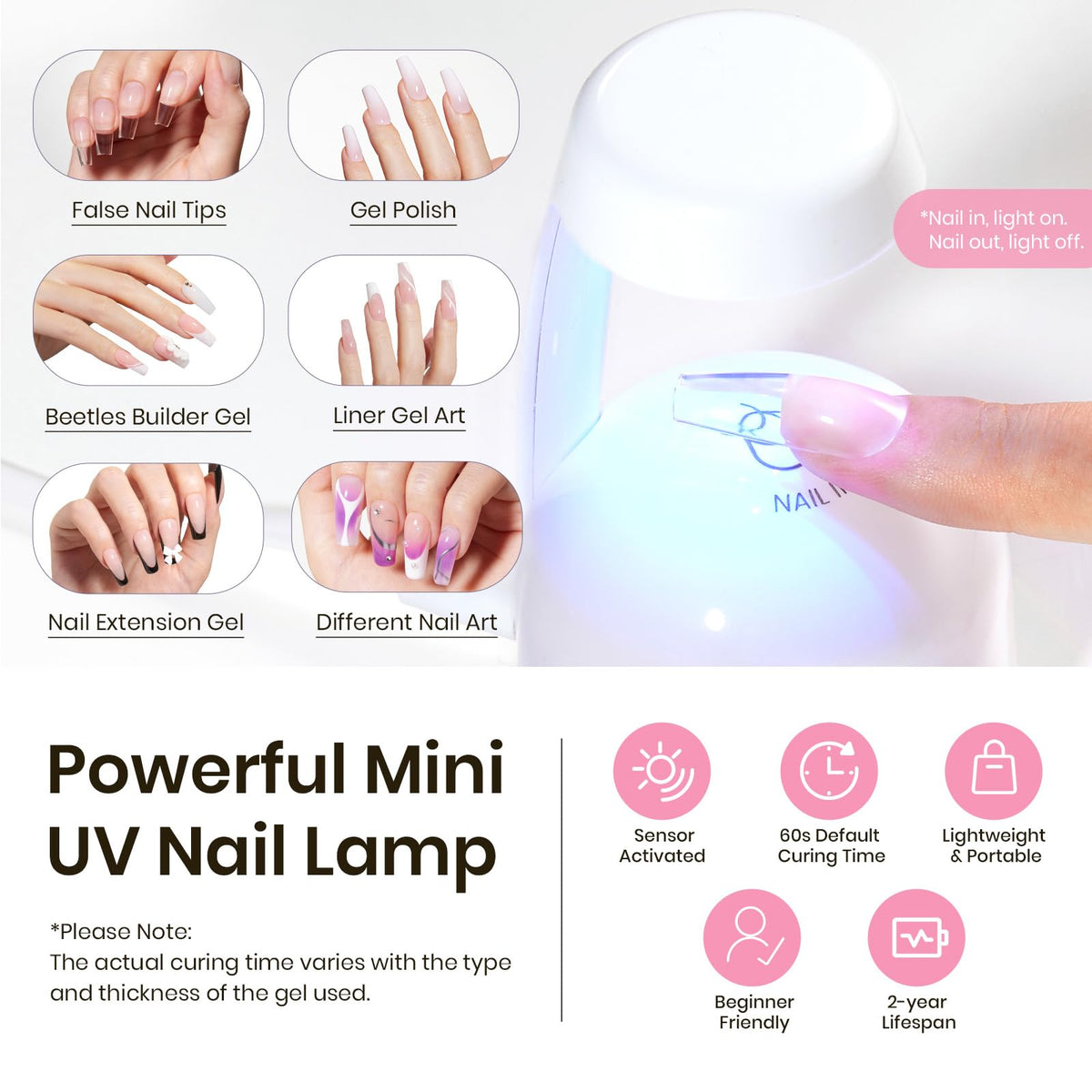 beetles Nail Tips Kit with nails applied on hands