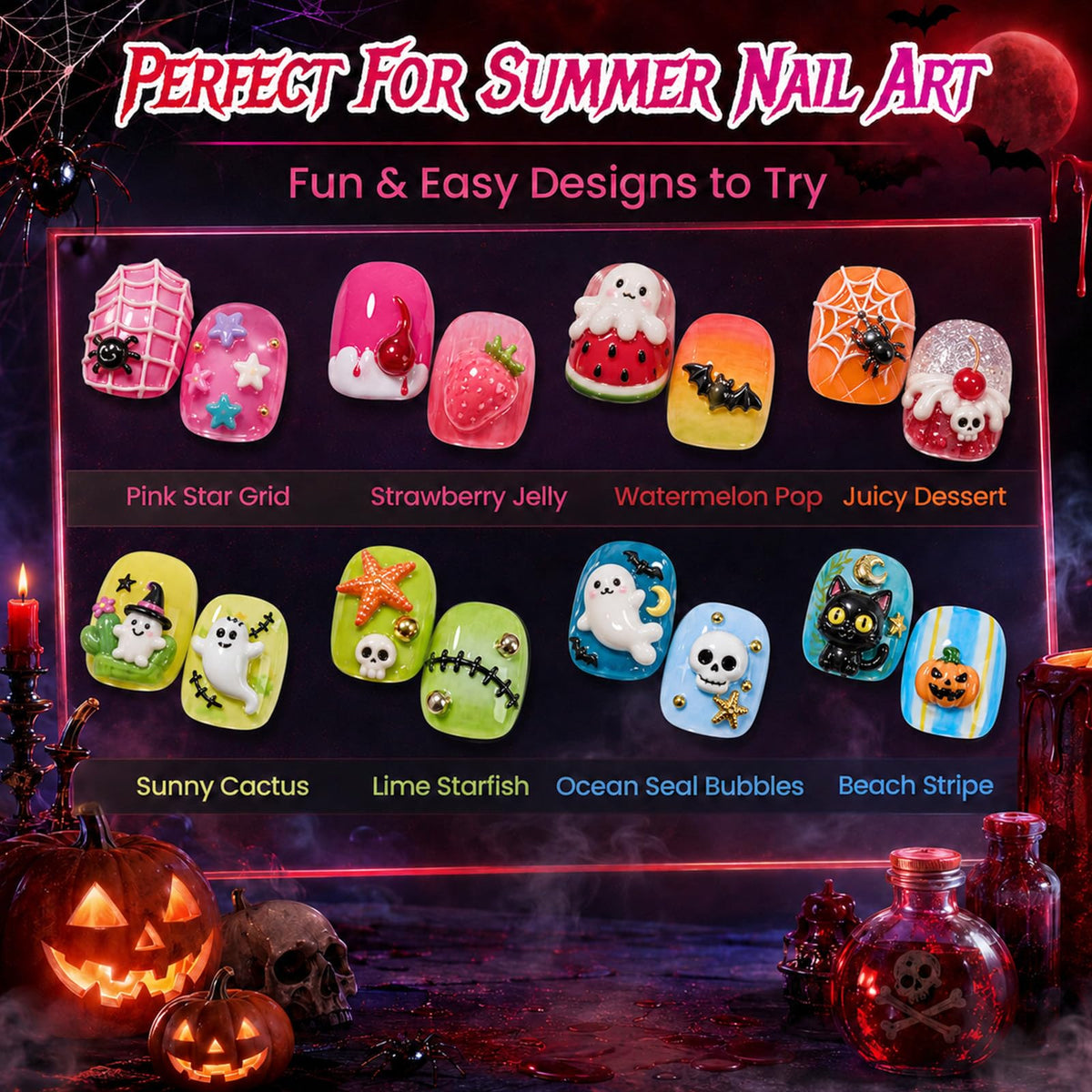 beetles Neon Jelly Gel Nail Polish bottles arranged
