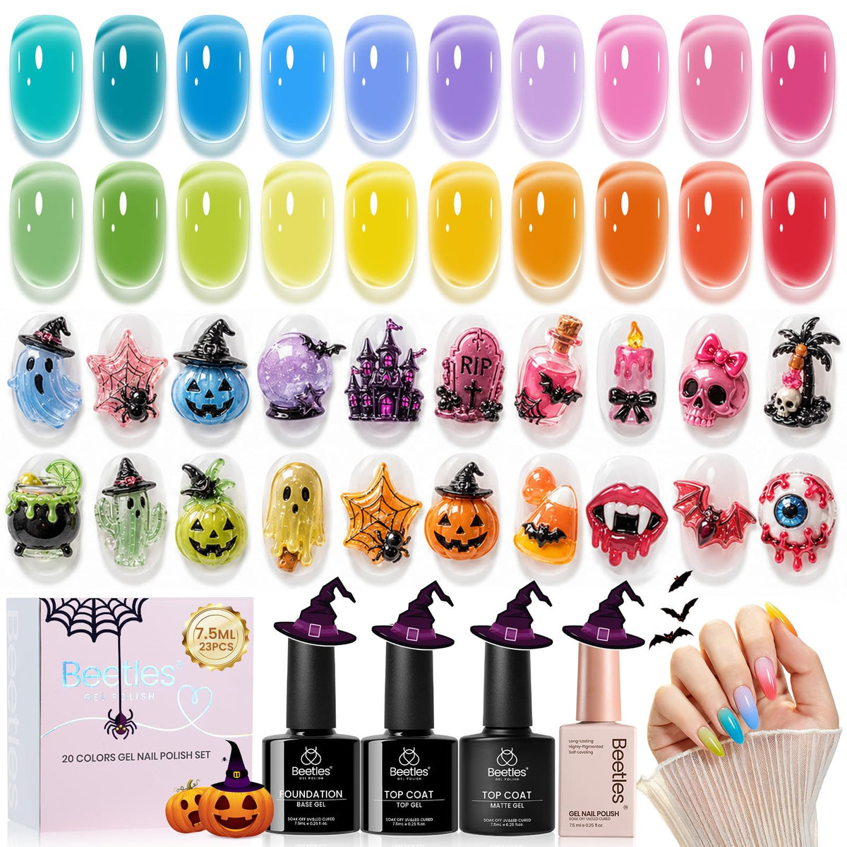 beetles Neon Jelly Gel Nail Polish Set 20 colors front view