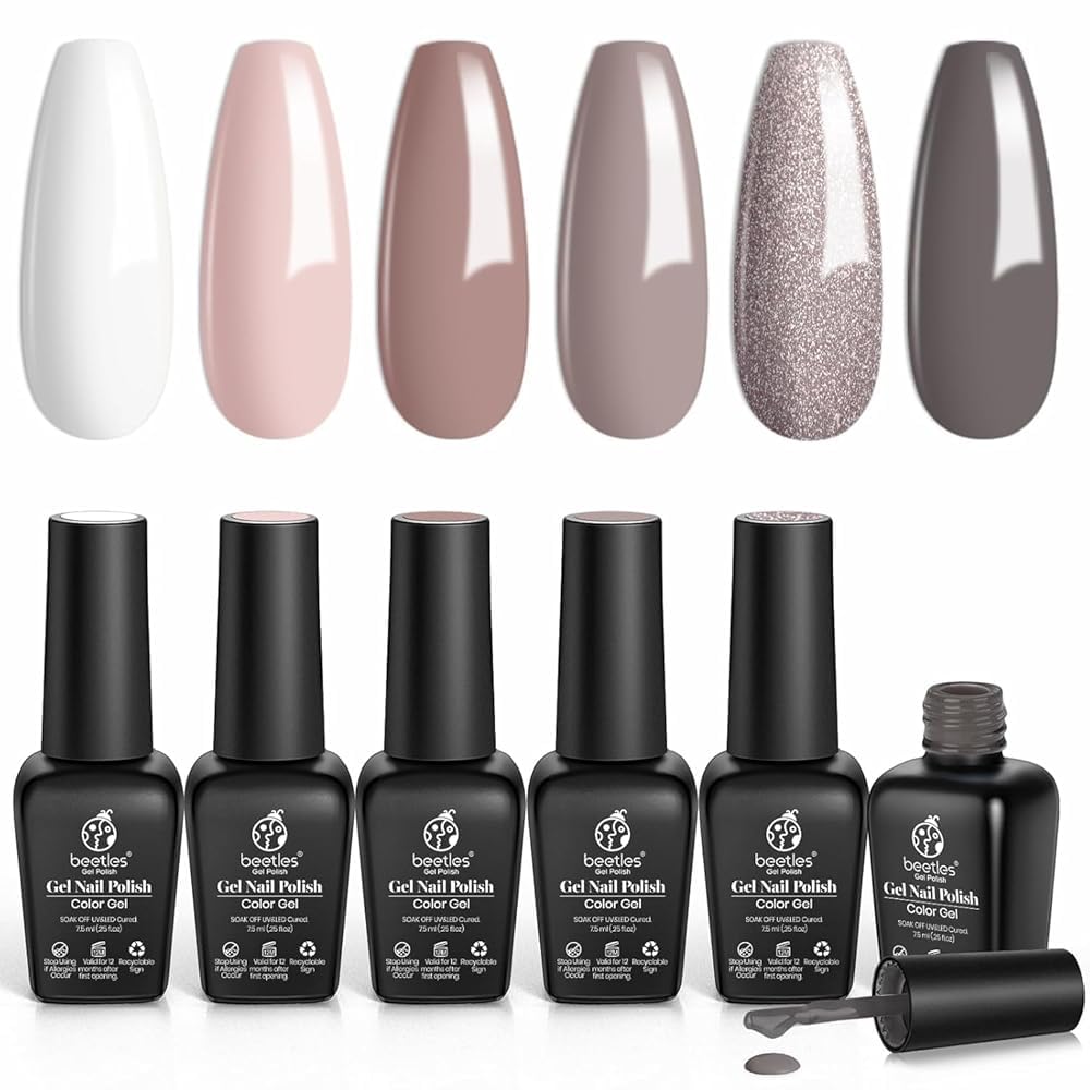 Beetles Nude Gray Gel Nail Polish Set with 6 elegant shades