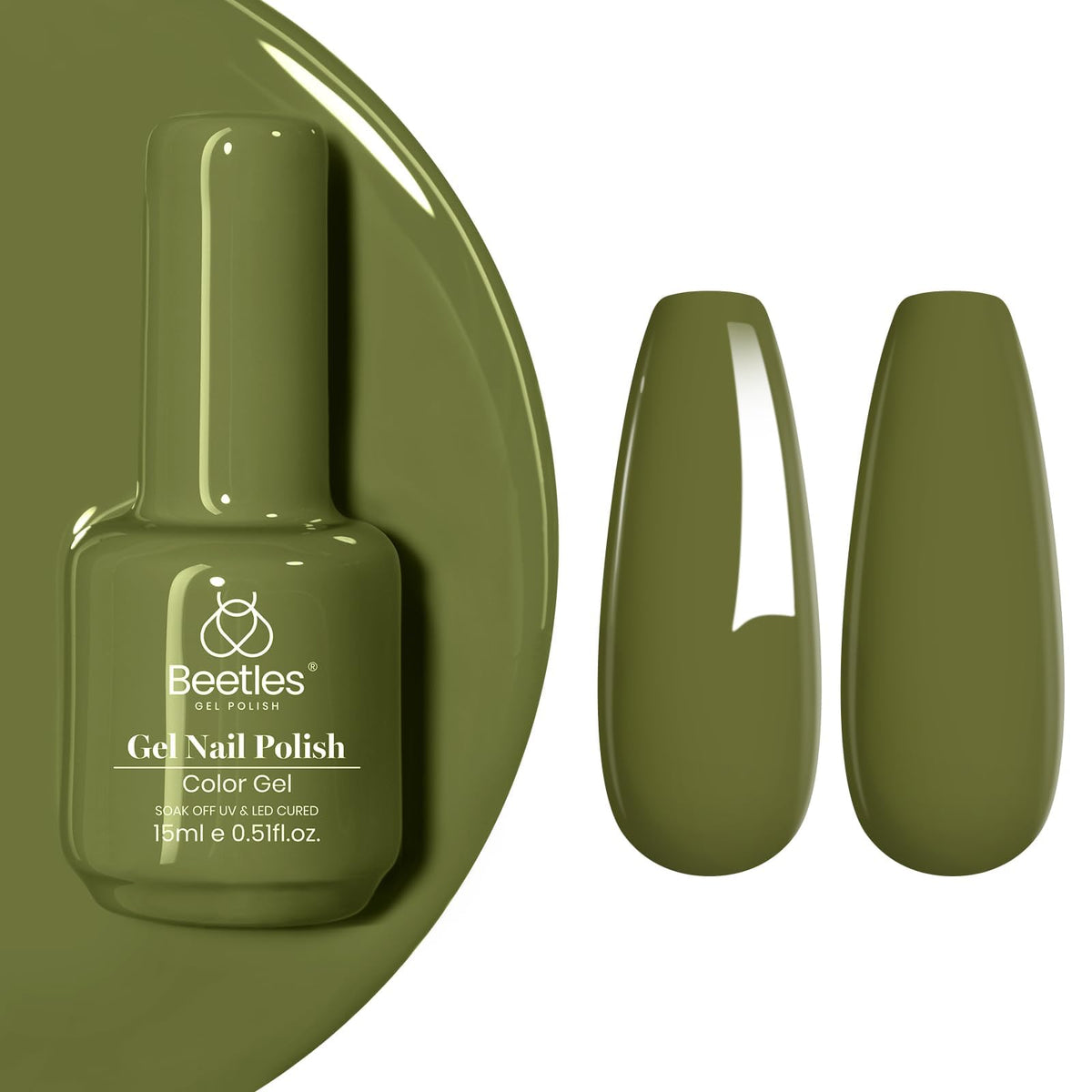 beetles Olive Green Gel Nail Polish 15ML front view