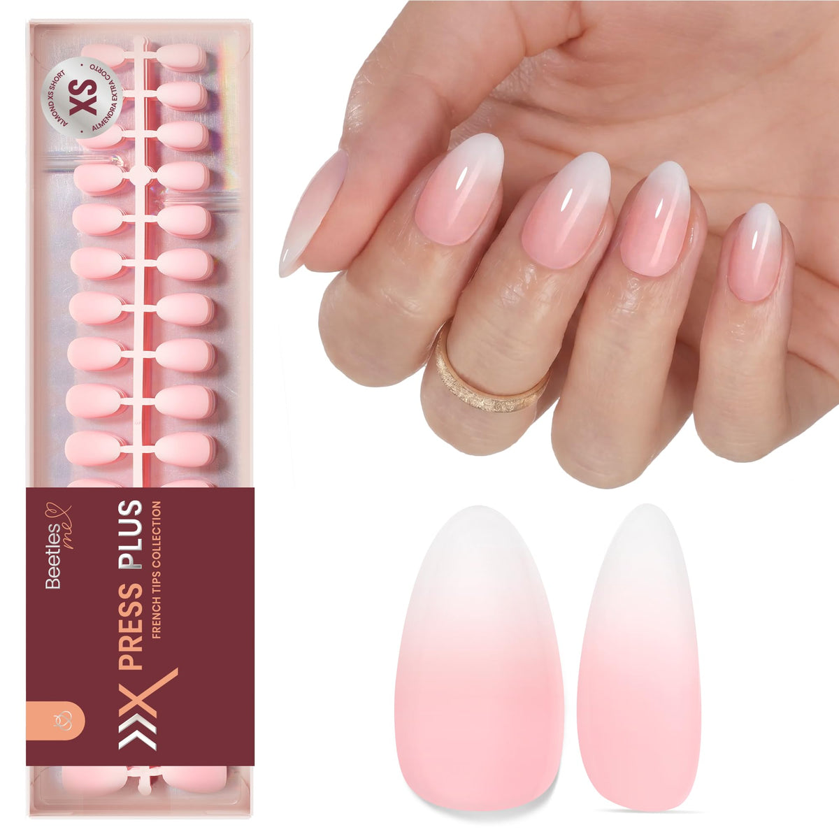 beetles Ombre French Tip Press On Nails light pink front view
