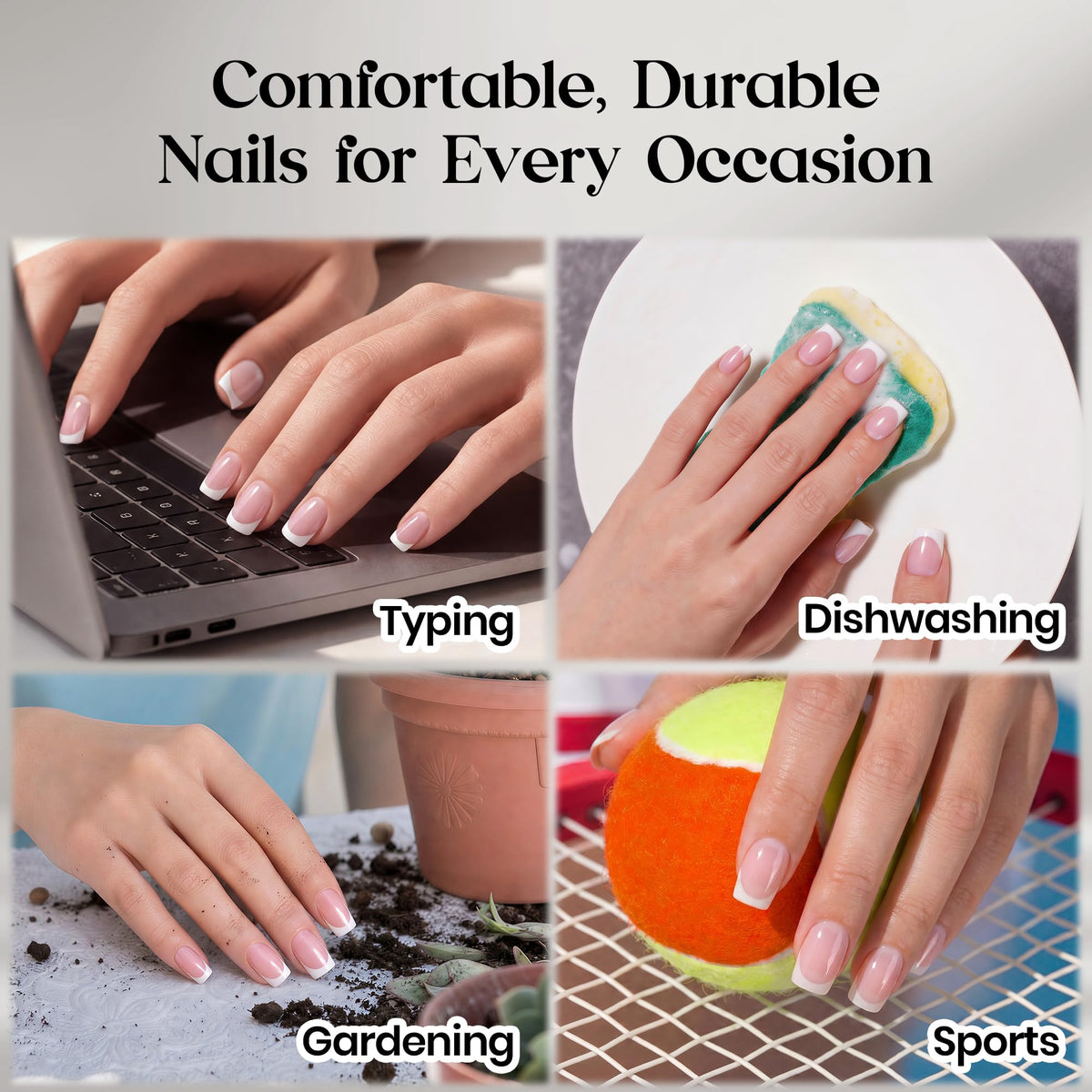 beetles Pink French Tip Press on Nails laid out for application